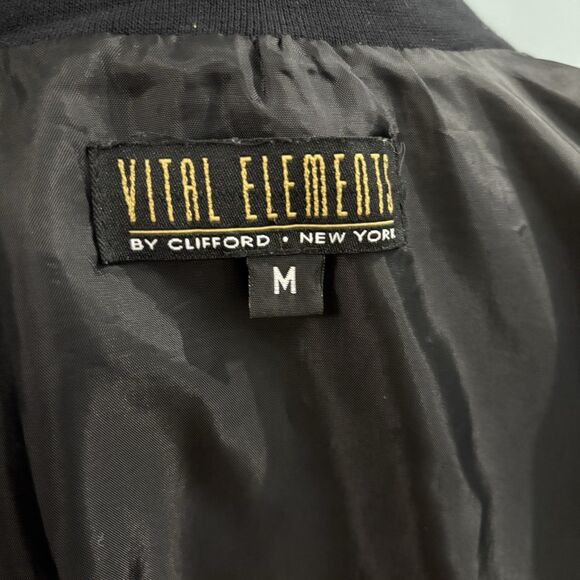 Vital Elements Black Gold Button Abstract Bomber Jacket 90s Retro Medium Giraffe - Picture 14 of 16